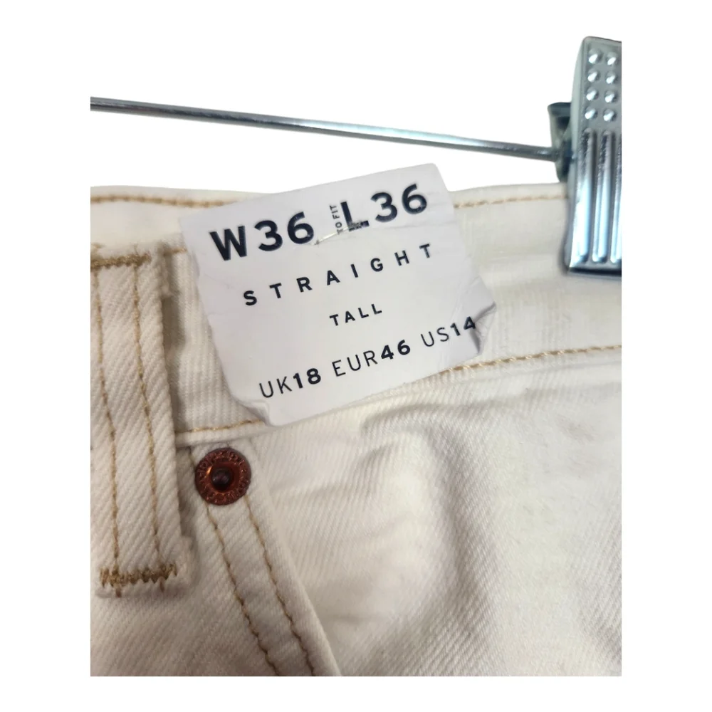 Topshop Straight Leg High Waisted Tall Jeans Size 14 Mom White Ivory - Picture 2 of 8